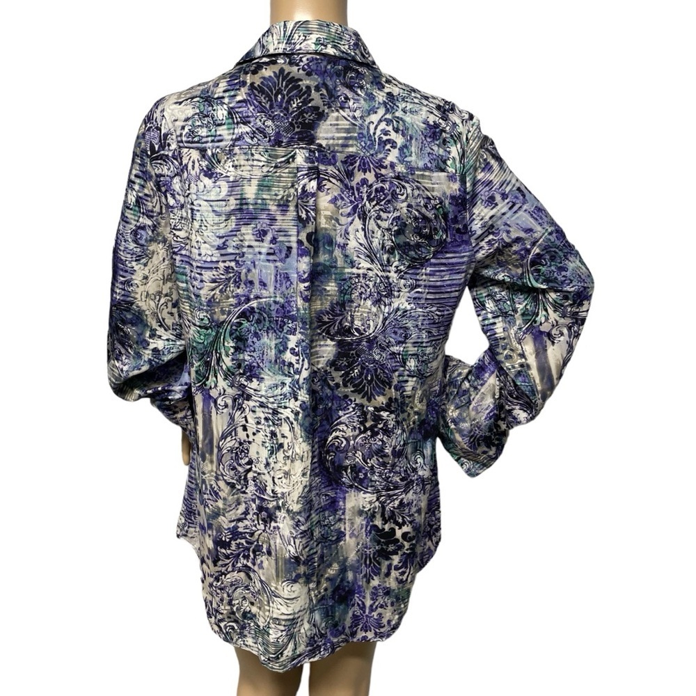 Chicos Purple 1 All Over Floral Print Tab Sleeve Button Up Shirt w/ Pockets EUC - Picture 5 of 14